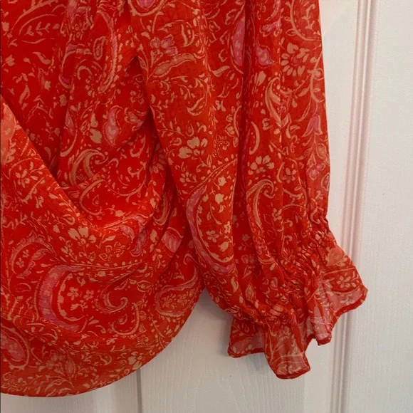 STATE Women's Red Paisley Wrap Blouse - Picture 7 of 8